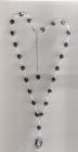 SOLD Black and white &quot;scribble&quot; bead pendant on black and silver beaded chain.